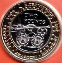 2 фунта, Великобритания, 2004 г. Первый локомотив 1804 года.